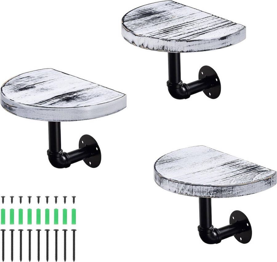 Zwevende wandplank industrieel design Set van 3 Wandrek voor de woonkamer slaapkamer badkamer of keuken 20 x 15 x 17 cm in wit - Foto 2