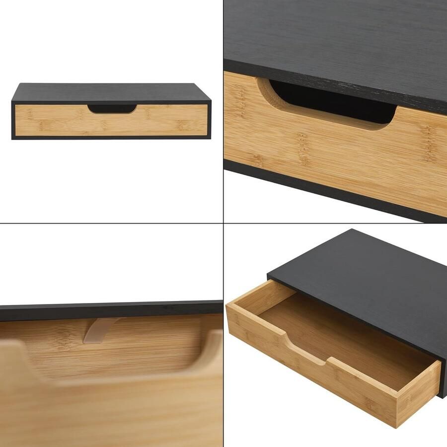 Zwevende Wandplank met Lade Bamboe Nachttafel 40x24x8 cm Zwart - Foto 2