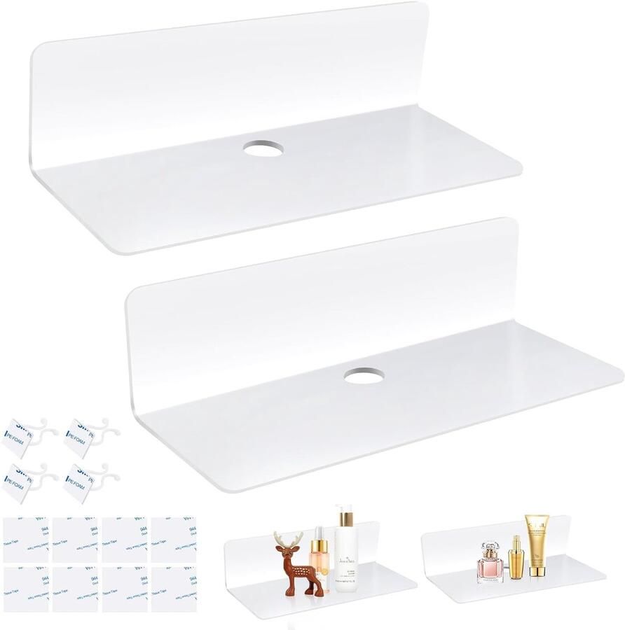 Zwevende Wandplank Ruimtebesparend 1 stuk Wit Acryl