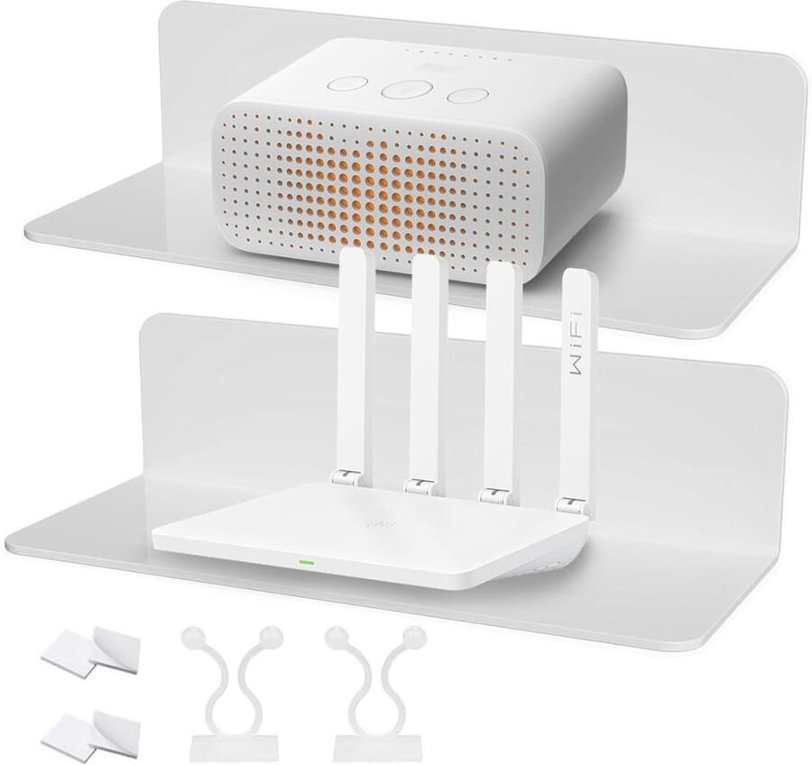 Allecto Plus Zwevende acryl wandplank set van 2 12x23x9cm Wit Zelfklevende planken Plank Klein Stabiel Duurzaam Zonder boren Voor keuken slaapkamer kantoor badkamer