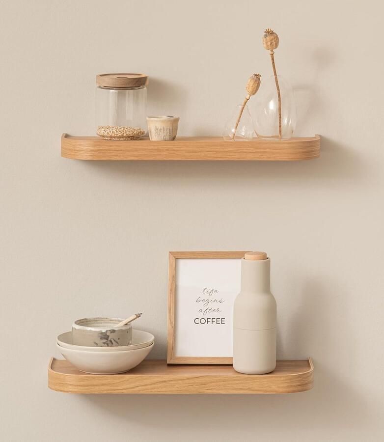 Zwevende Wandplank Set 2 Houten Planken voor Wanddecoratie en Opbergruimte