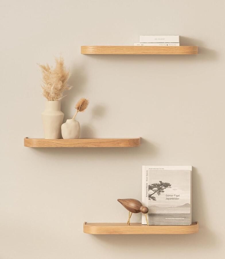 Zwevende Wandplank Set 'Toke' – 3 Stuks in Eikenhout voor Stijlvolle Wanddecoratie en Opbergruimte