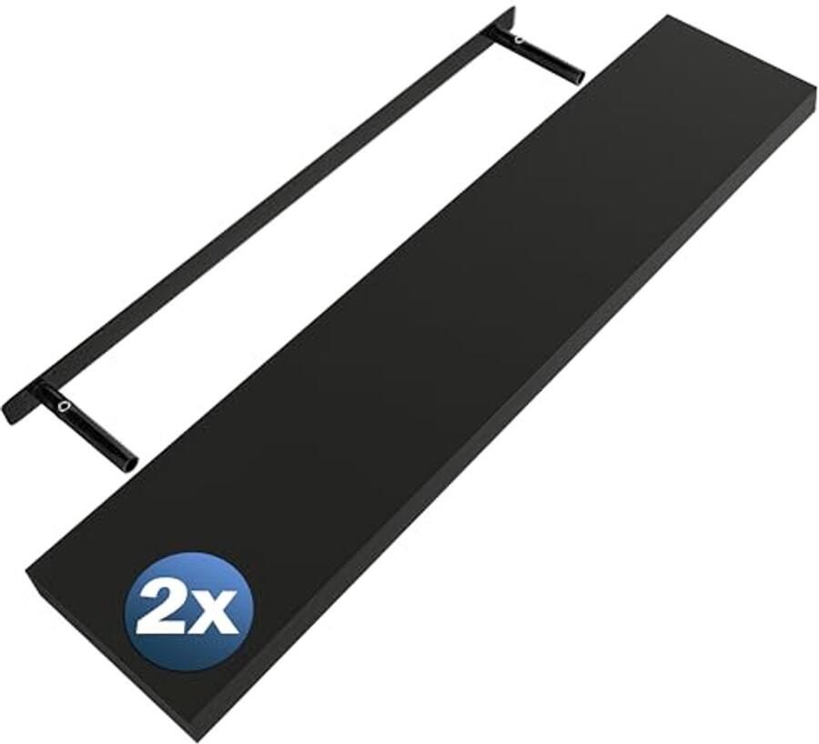 Zwevende Wandplank Set van 2 Houten Planken met Bevestiging 110 cm Zwart Mat 15 kg Draagkracht