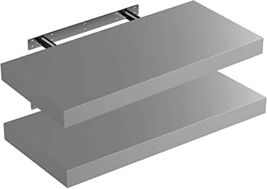 Zwevende Wandplank Set van 2 Houten Planken voor Keuken 15 kg Draagkracht 50 cm Grijs Mat