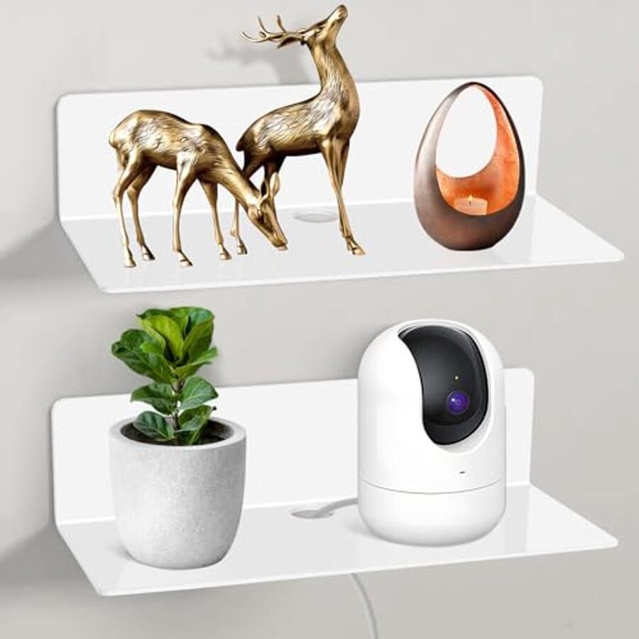 Zwevende Wandplank Set van 2 Zonder Boren Acryl Wandplanken met Kabelclips voor Thuis en Kantoor