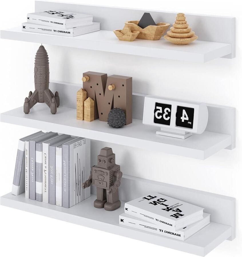 Zwevende Wandplank Set van 3 Planken Wit 39cm