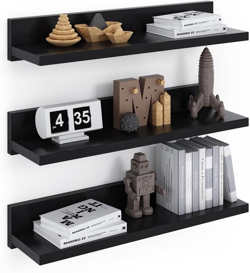 Zwevende Wandplank Set van 3 Zwart 39cm Voor Ruimtes