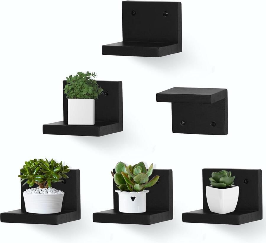 Zwevende Wandplank Set van 6 Mini Planken voor Kleine Figuren en Planten Wanddecoratie voor Slaapkamer Woonkamer en Badkamer