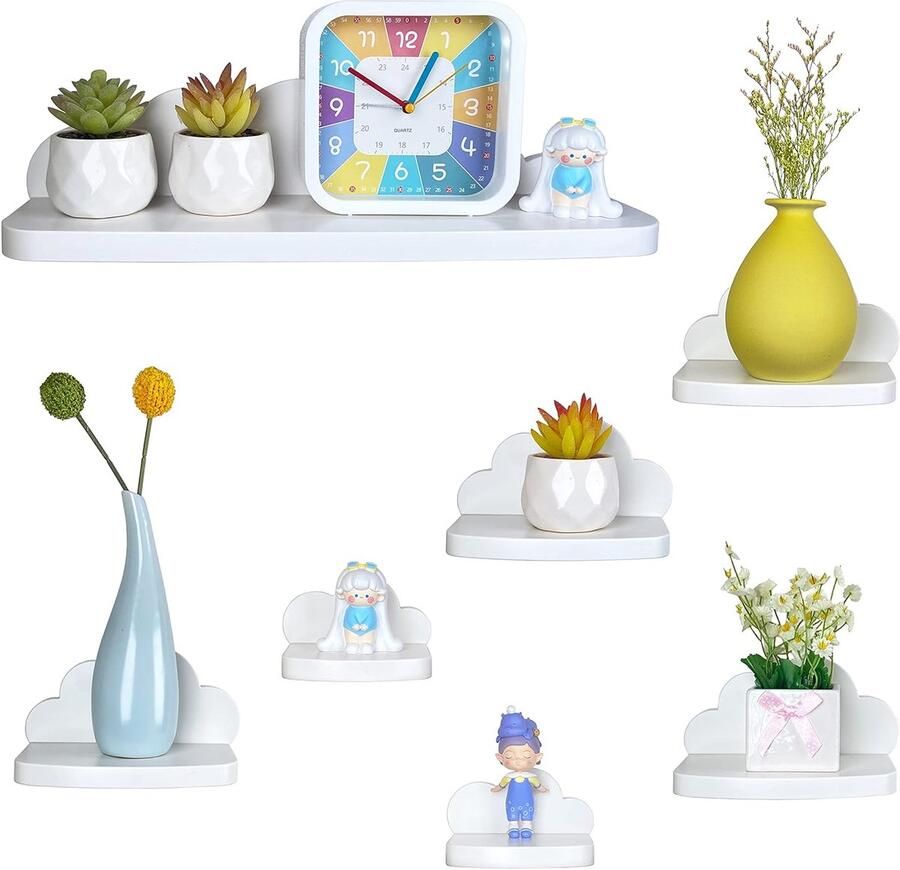 Zwevende wandplank set van 7 creatieve muurplanken wit wolkenvormen