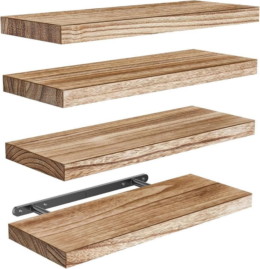 Zwevende Wandplank van Hout 40 cm Set van 4 Wandrekken voor Badkamer Slaapkamer Kantoor en Keuken