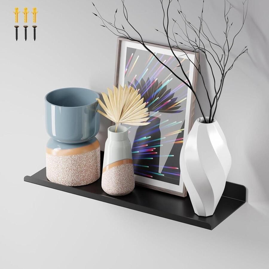 Zwevende Wandplank van Metaal 30 cm Breed Zwarte Plank met 10 kg Draagvermogen Voor Boeken Fotolijsten en Decoratie in elke ruimte