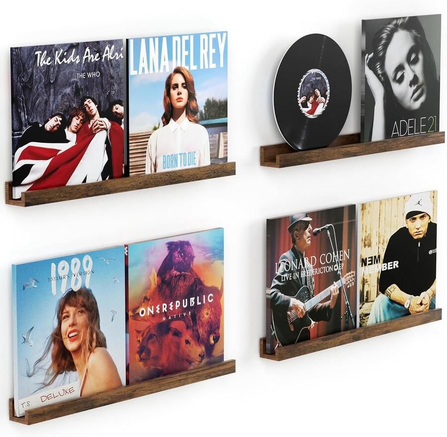 Zwevende wandplank voor vinylplaten stijlvol en ruimtebesparend 1 stuk hout