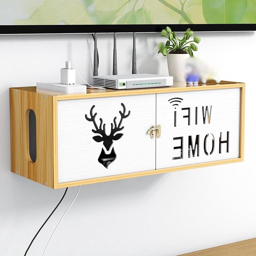 Zwevende wandplank voor wifi-router grote capaciteit opbergkast inclusief 100 zwarte kabelbinders 150 mm lang slaapkamer en woonkamer Draadloos Internet Organisatiebehoeften Praktische opslagoplossing