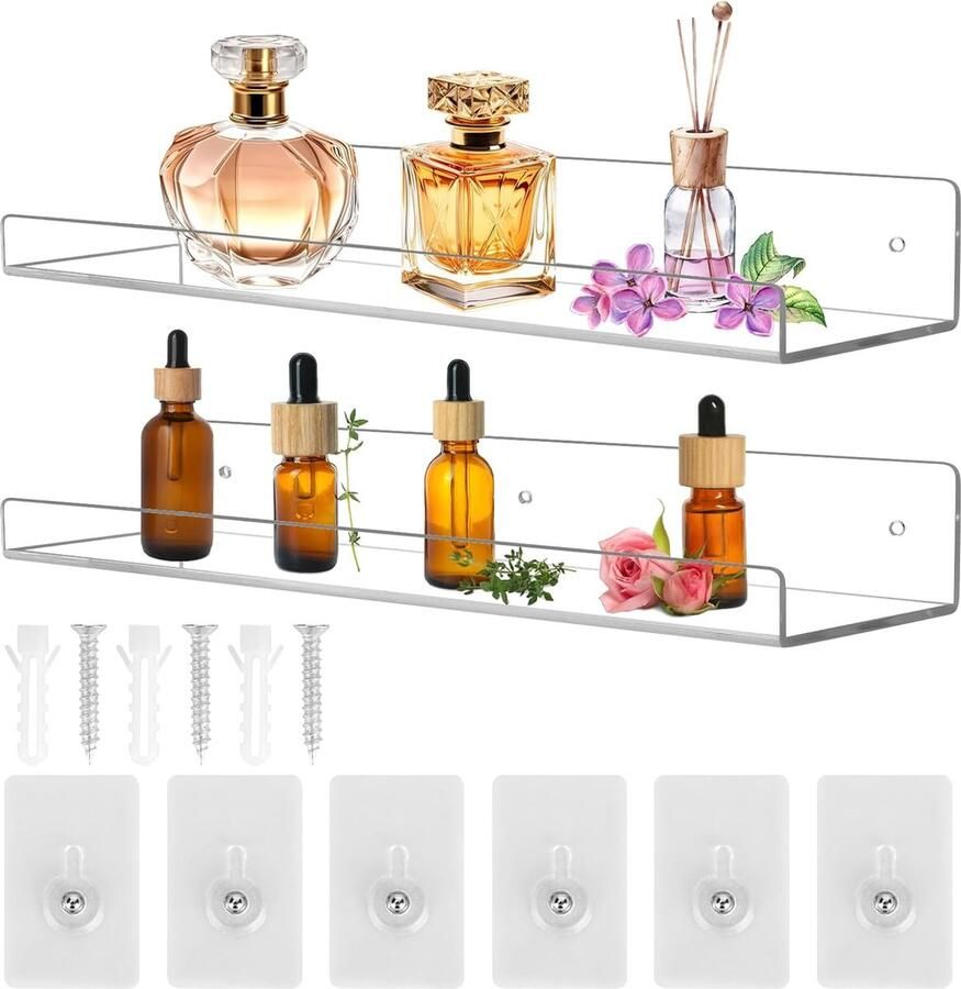 Zwevende Wandplank zonder Boren Multifunctioneel 2 Stuks Transparant Acryl