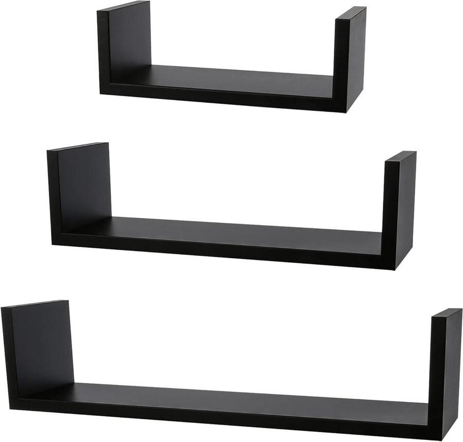 Zwevende Wandplank Zwart Decoratief 42x10x10cm 32x10x85cm 22x10x77cm met Onzichtbare Fixatie