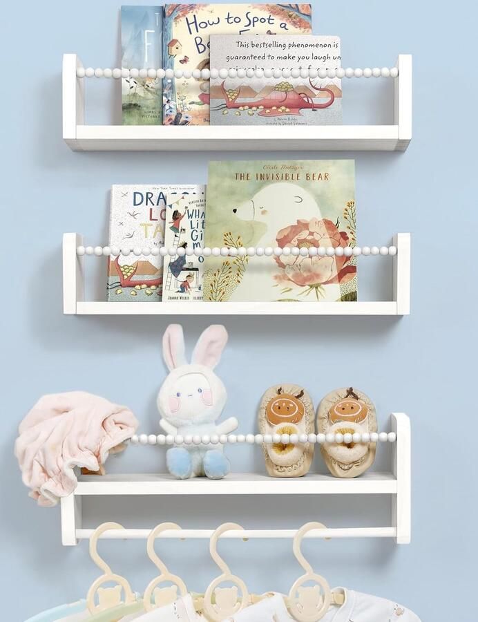 Set van 3 Kinderkamer Wandrekken Zwevende Planken van Natuurlijke Hout voor Boeken en Decoratie