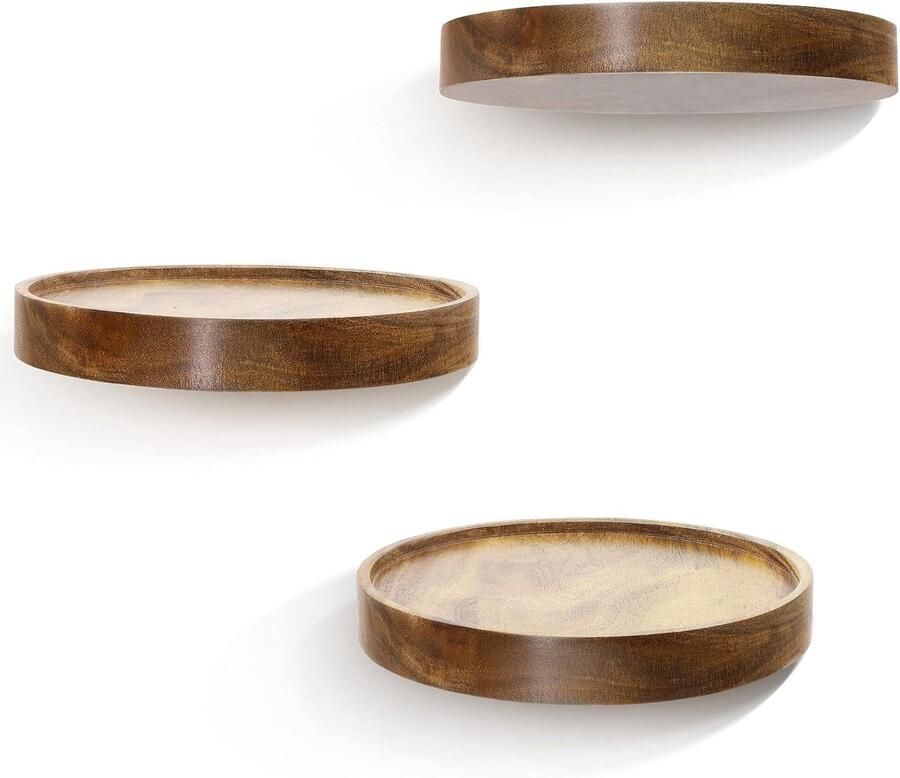 Ronde zwevende planken voor wanddecoratie Set van 3 stuks 6 diameter Acaciahout Voor slaapkamer woonkamer badkamer keuken Moderne decoratie