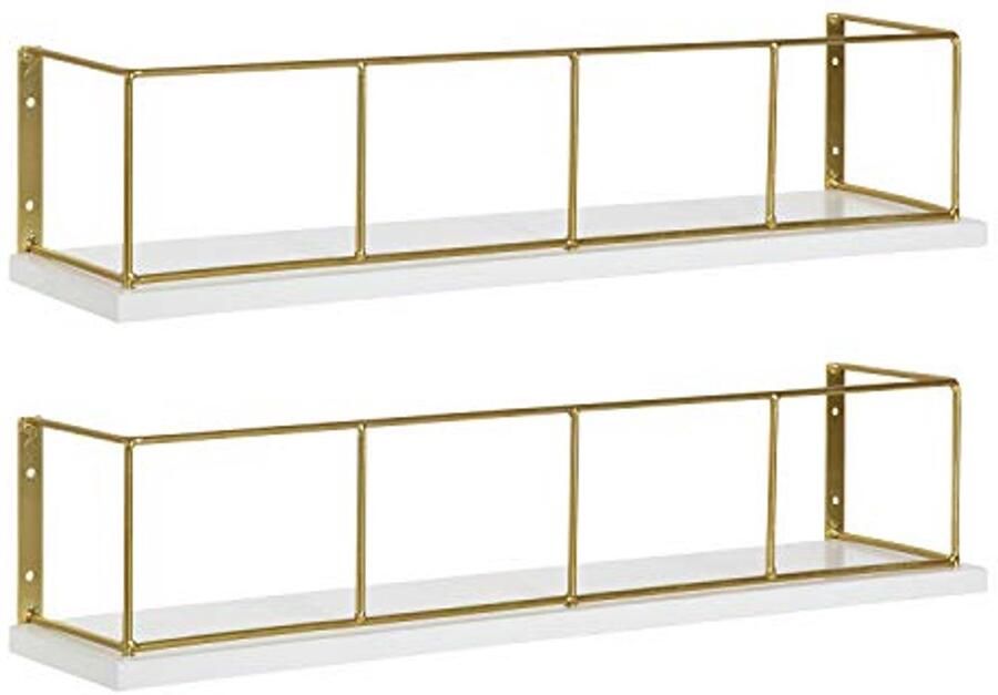 Zwevende Wandplanken 45 7 cm Wit en Goud Set van 2