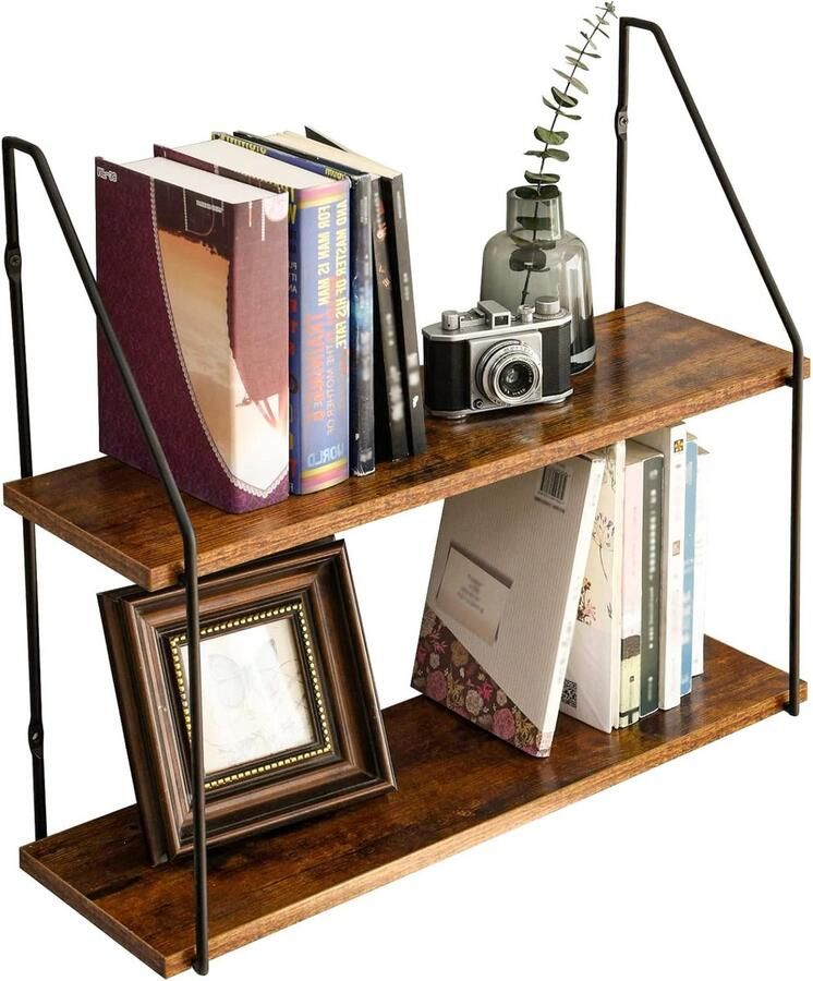 Retadou Wandrek zwevend rek 2 etages wandboard voor boeken 60 x 20 5 x 53 cm decoratieve planken wandmontage voor woonkamer keuken hal slaapkamer badkamer