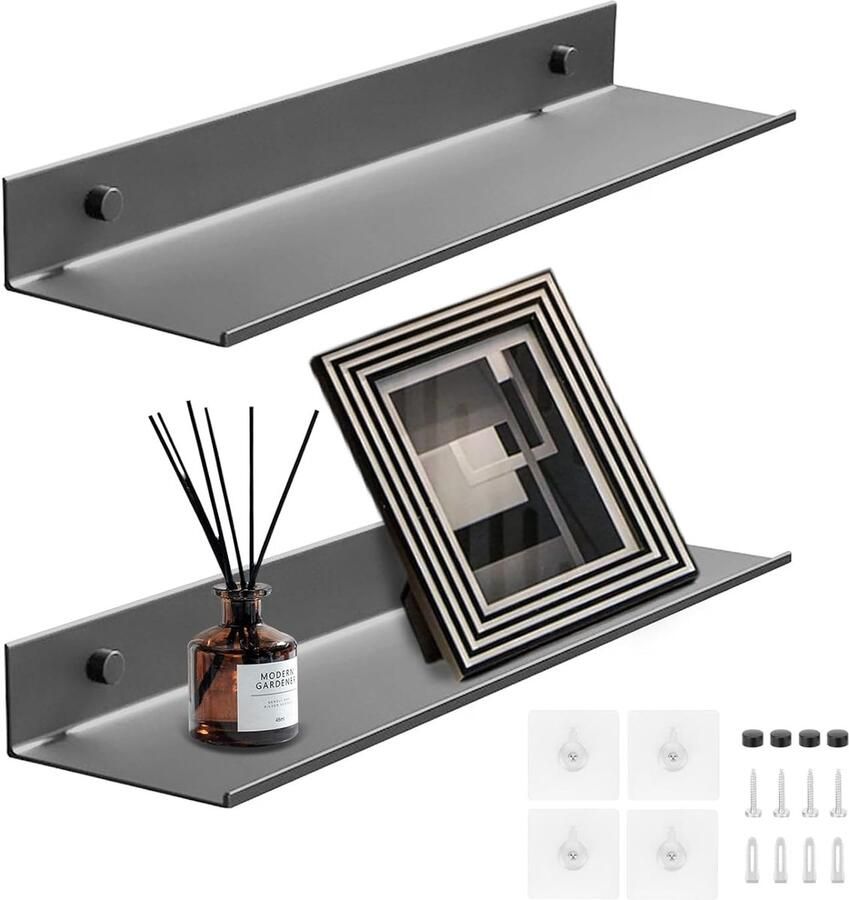 Zwevende Wandplanken Aluminium Set van 2 Smaragdgroen 30 cm