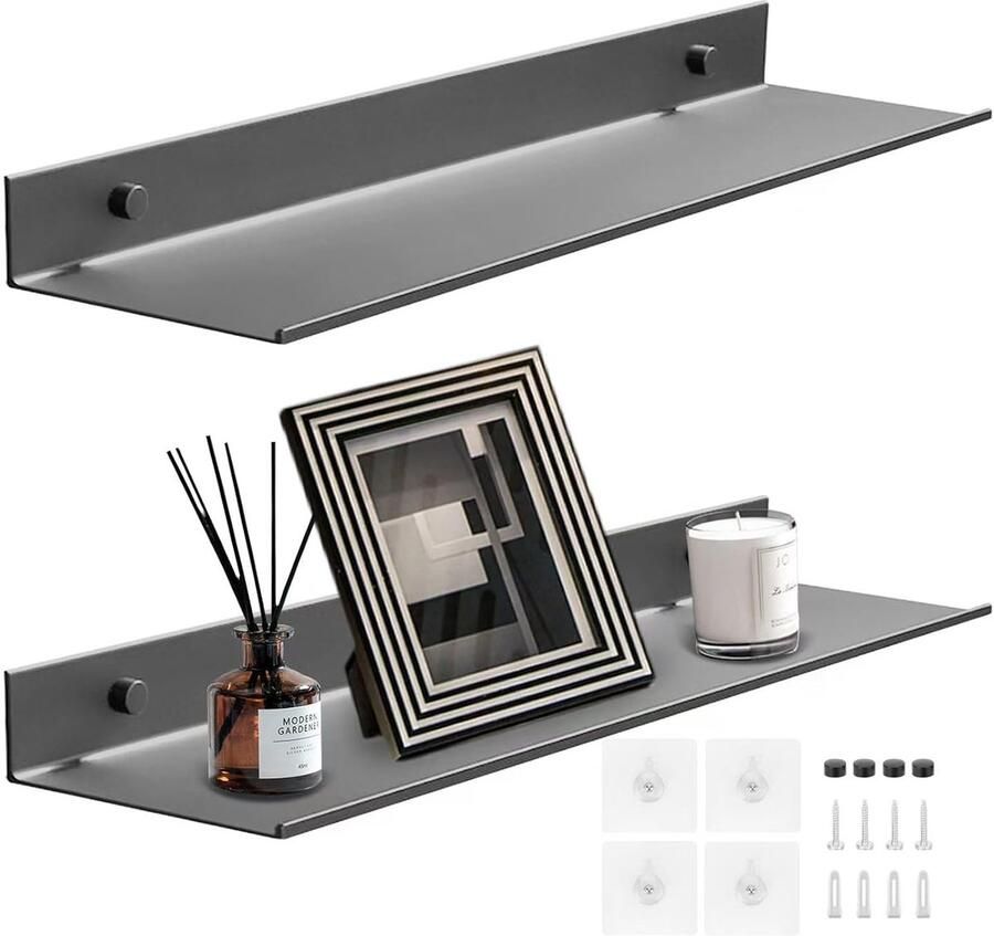 Zwevende Wandplanken Aluminium Set van 2 Zwart Gunmetal Grijs 40 cm