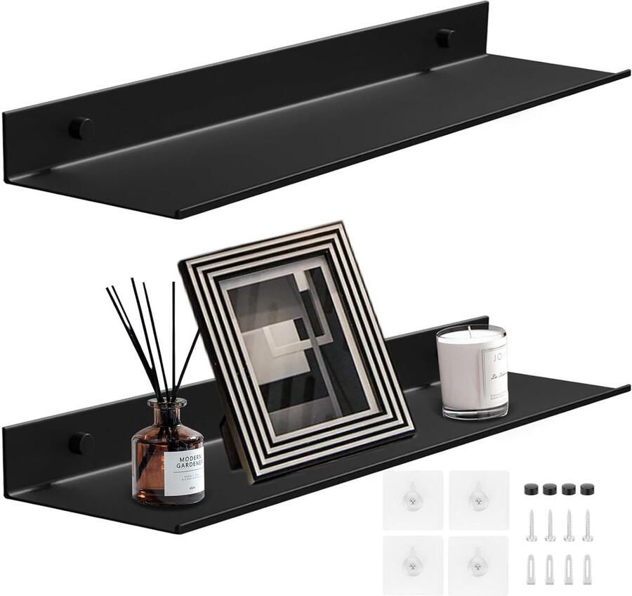 Zwevende Wandplanken Aluminium Set van 2 Zwart Gunmetal Grijs 40 cm