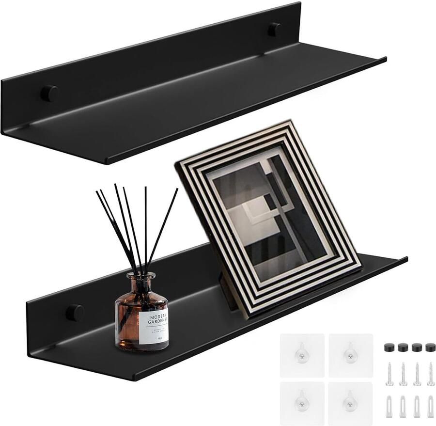 Zwevende wandplanken Aluminium Set van 2 Zwart Gunmetal