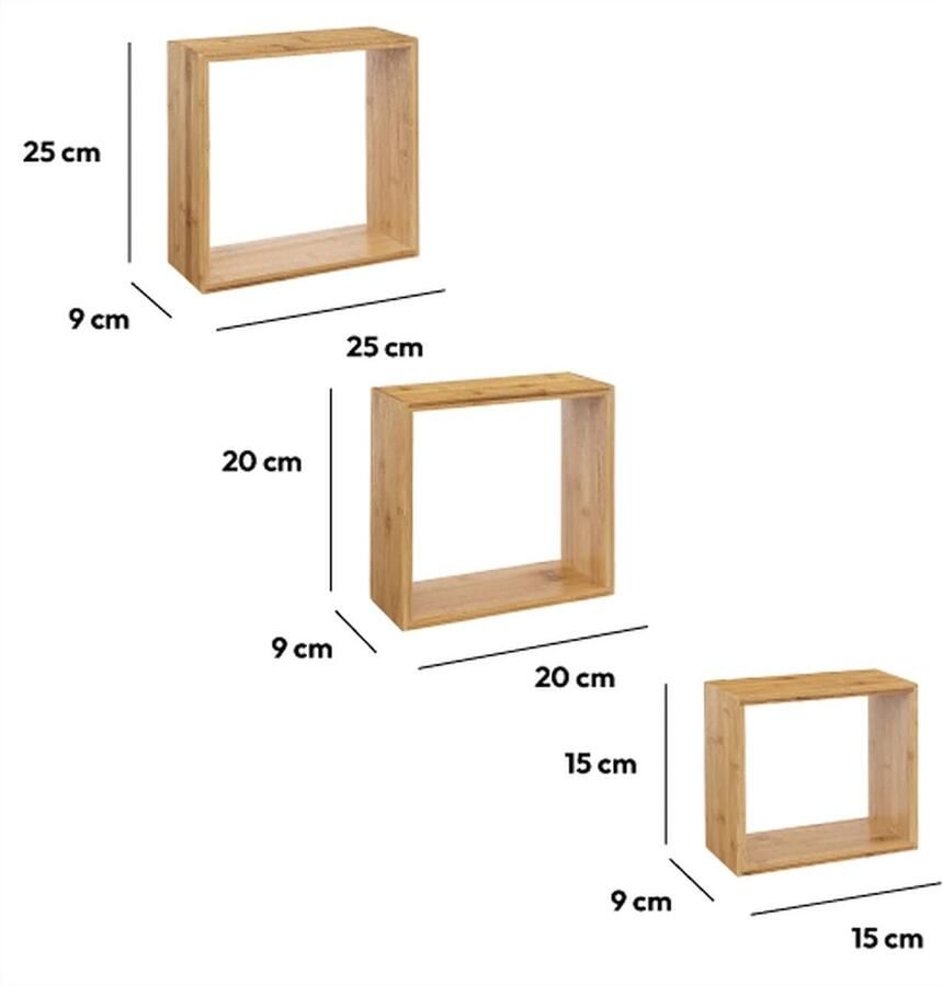 Zwevende Wandplanken Bamboe Onzichtbare Bevestigingen Set van 3