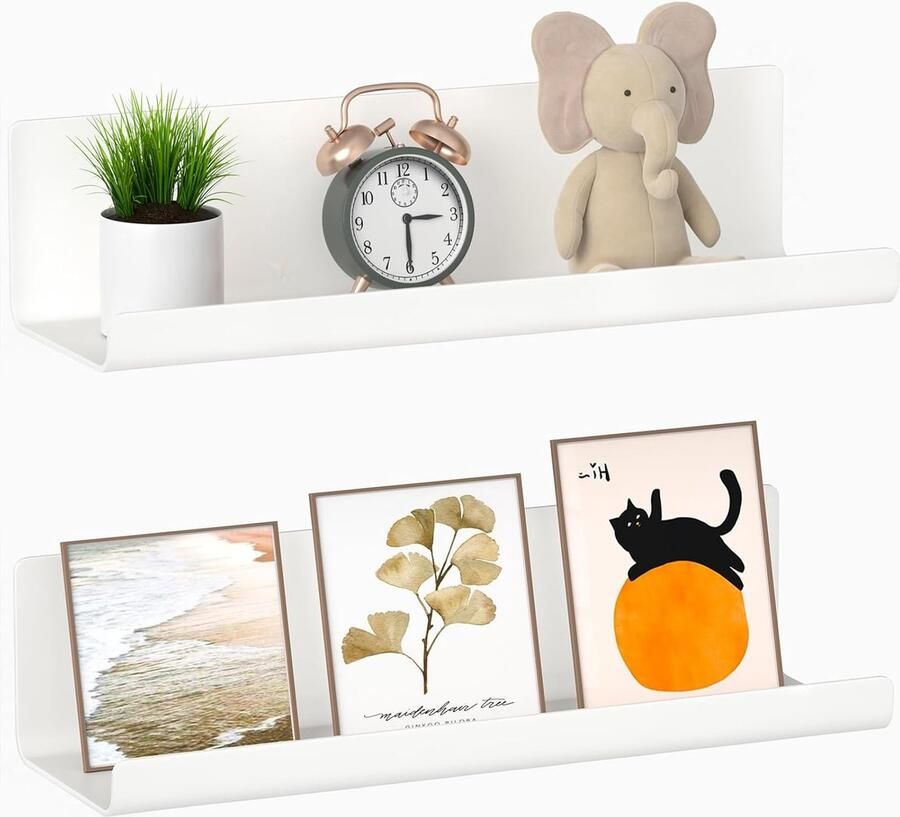 Zwevende wandplanken decoratief en multifunctioneel set van 2 wit kunststof