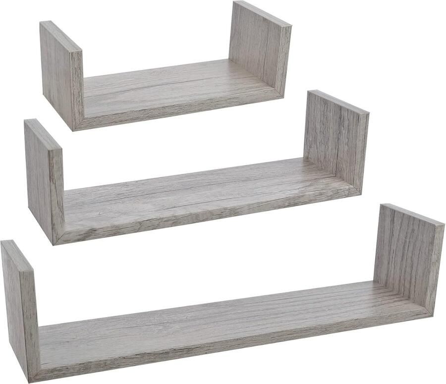 Zwevende Wandplanken Decoratief en Ruimtebesparend 3 Stuks Grijs Eiken