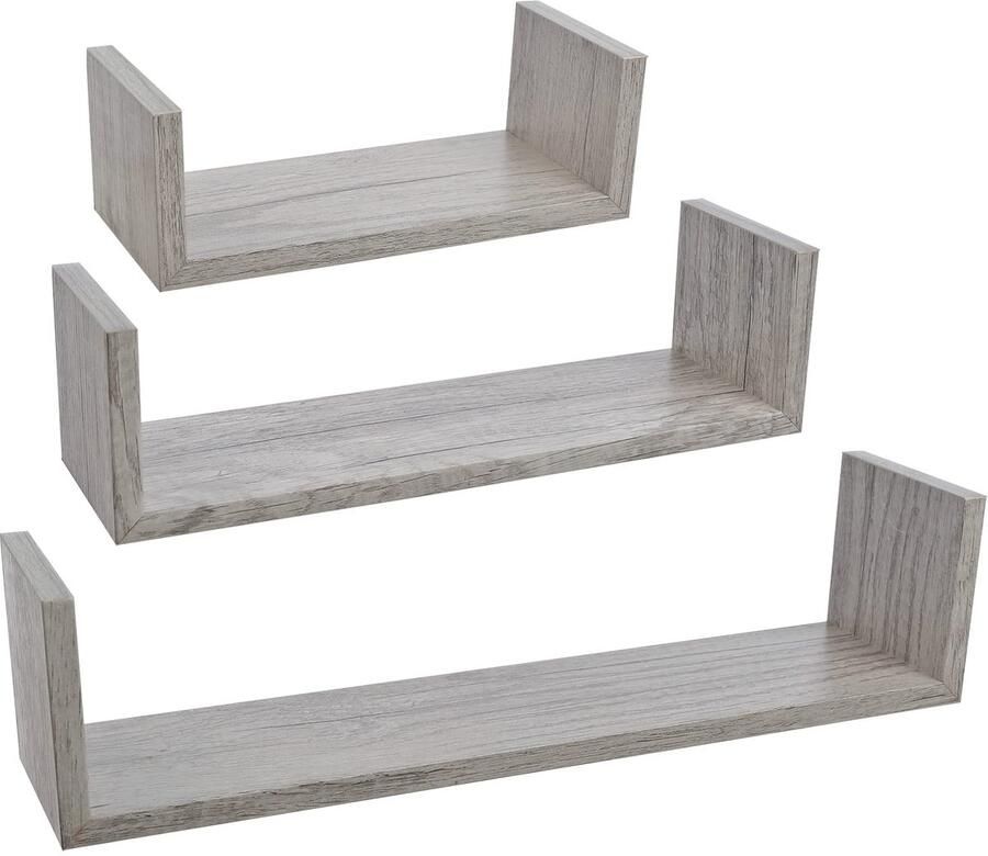 Stijlvolle Zwevende Wandplanken Set in Grijze Eikenlook voor Elk Interieur