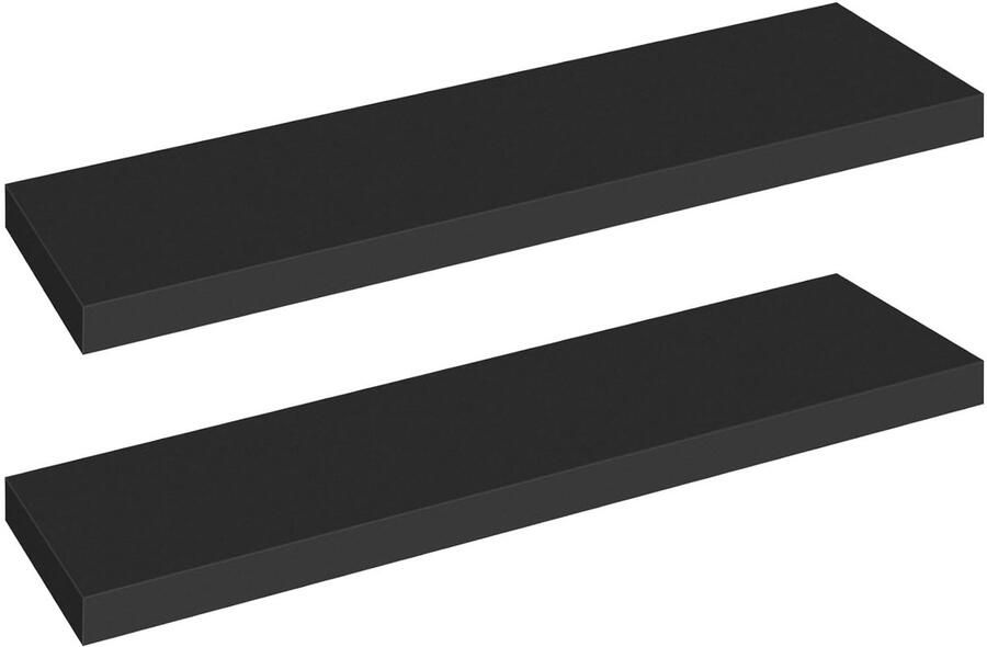 Zwevende Wandplanken Elegante Decoratie Set van 2 Zwart Hout 31 5 x 7 9 x 1 5