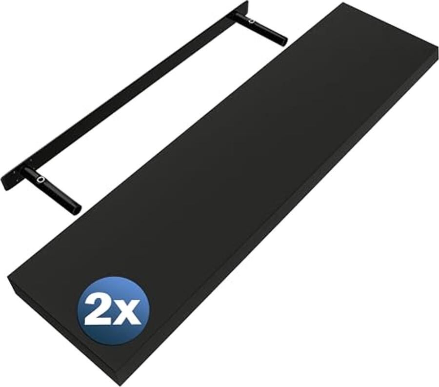Zwevende Wandplanken Hout 2 Stuks 90 cm Zwart 15 kg Draagkracht