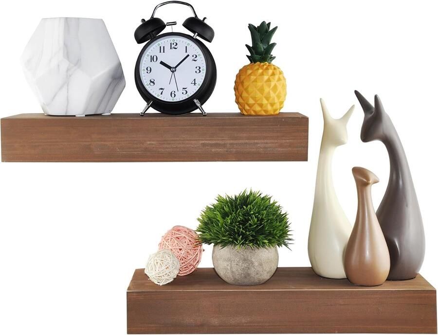 Zwevende wandplanken Massief hout 2 stuks Teakbruin 41 9 x 15 2 x 6 3 cm