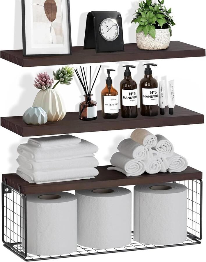 Zwevende wandplanken met draad opbergmand wandrek voor badkamer boven toilet keuken woonkamer en kantoor