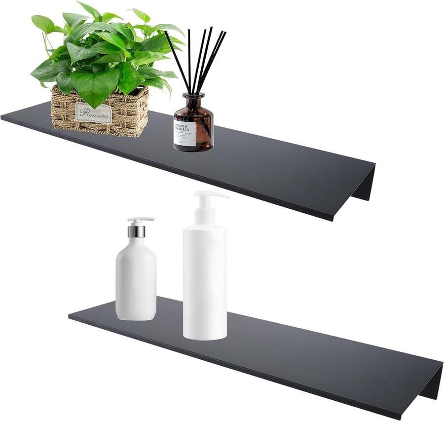 Zwevende planken zwart 2 stuks wandplanken metaal 40 cm wandplank keukenrek muur badkamer keukenrek metalen rek woonkamer slaapkamer Wandplanken & -rekken