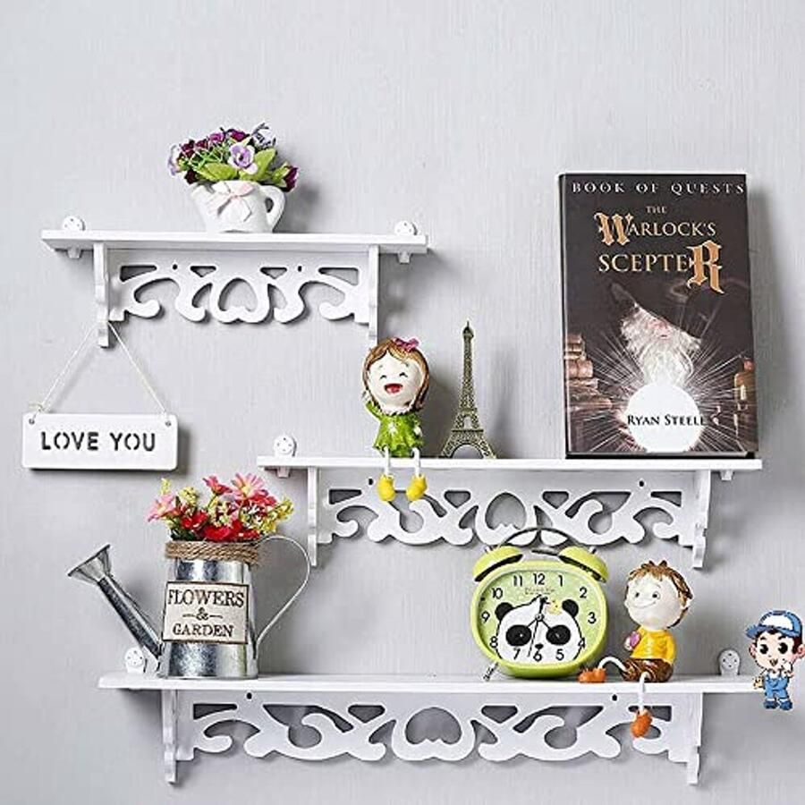 Zwevende wandplanken modern design set van 3 kunststofhout