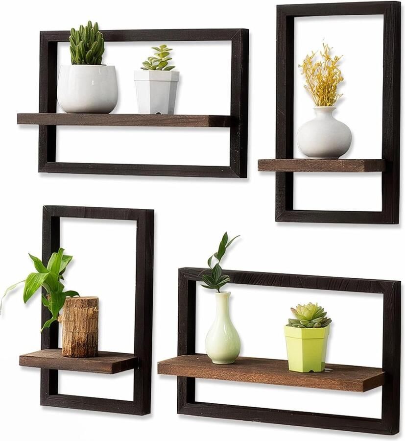 Zwevende wandplanken modern design set van 4 zwart hout