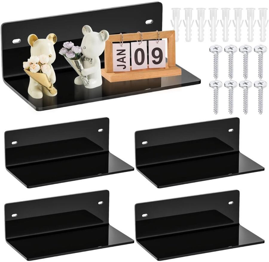 Zwevende Wandplanken Multifunctioneel Set van 4 Zwart Acryl