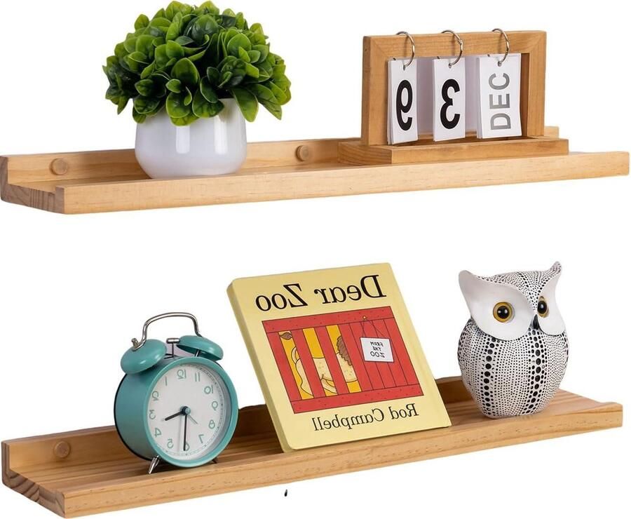 Zwevende Wandplanken Natuurlijk Hout Geschikt voor Slaapkamer en Woonkamer Set van 2 40 6 cm