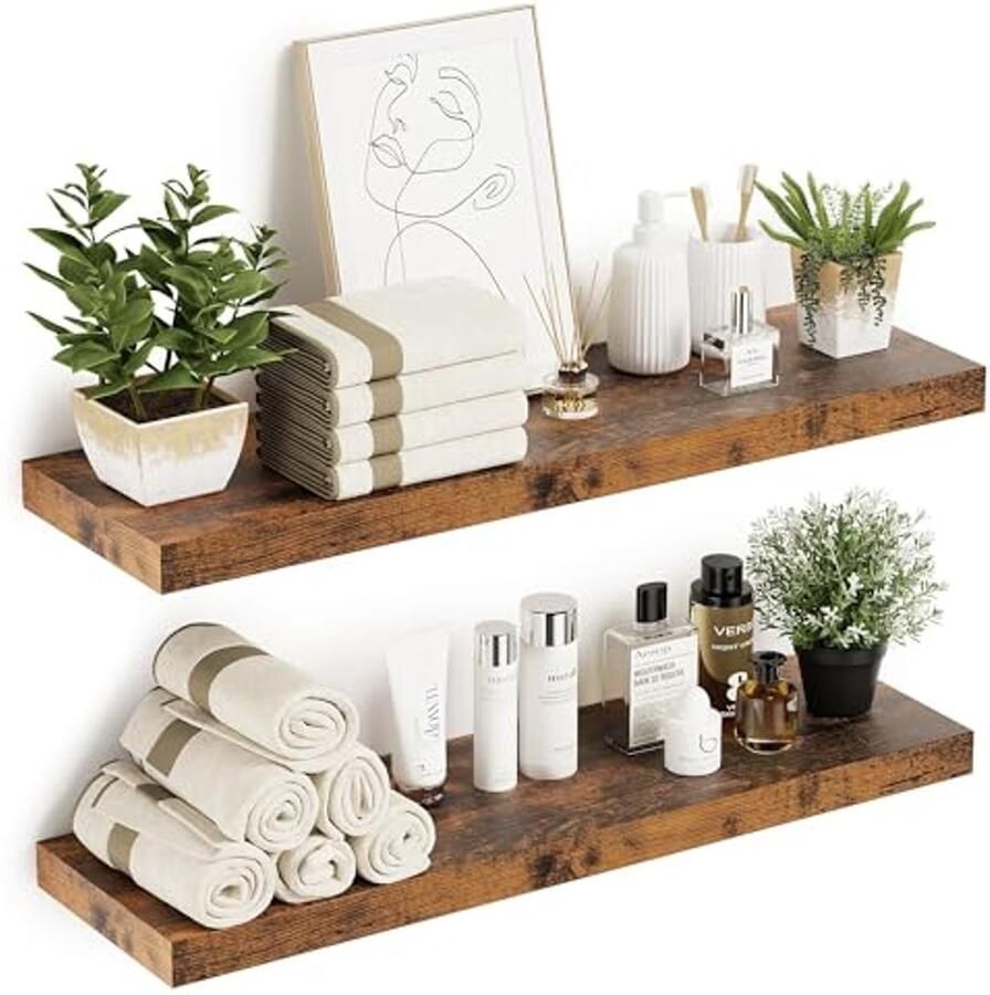 Zwevende wandplanken rustiek bruin set van 2 Moderne boerderij stijl voor slaapkamer badkamer woonkamer en keuken