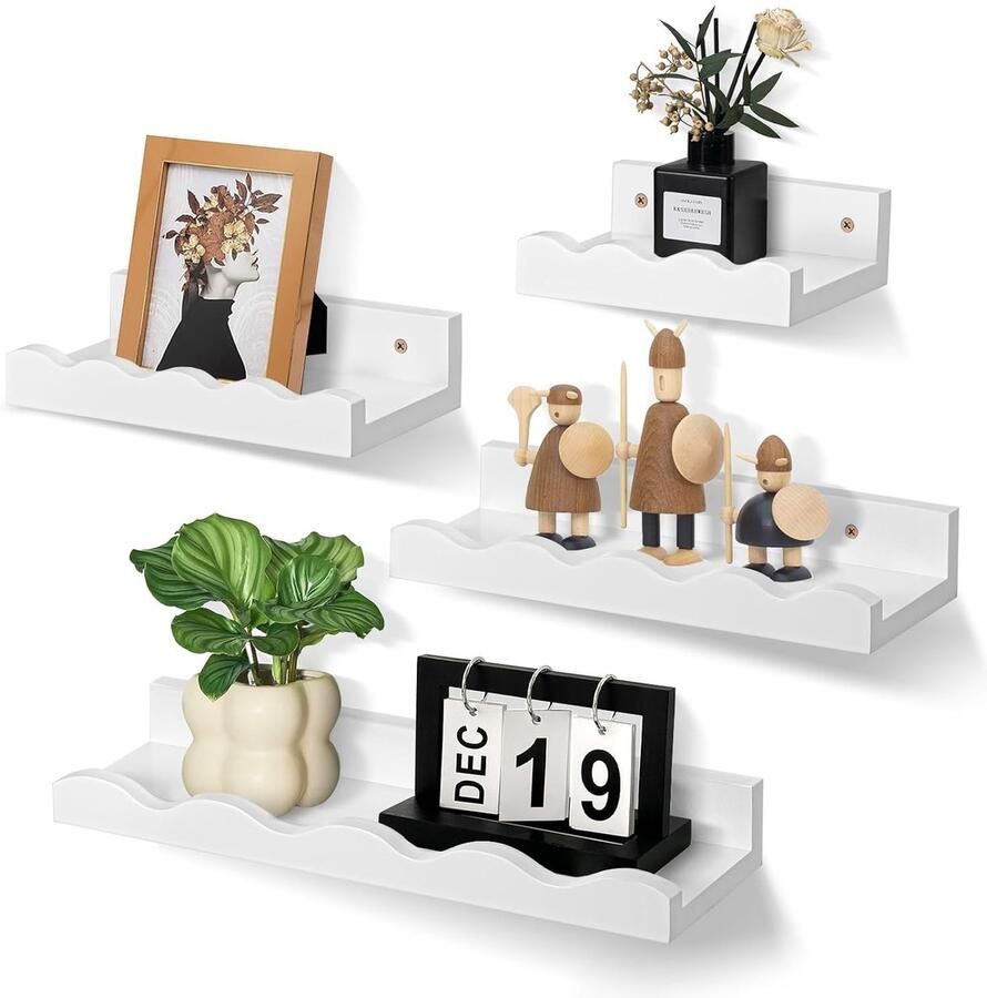 Zwevende wandplanken set 4 stuks wit hout