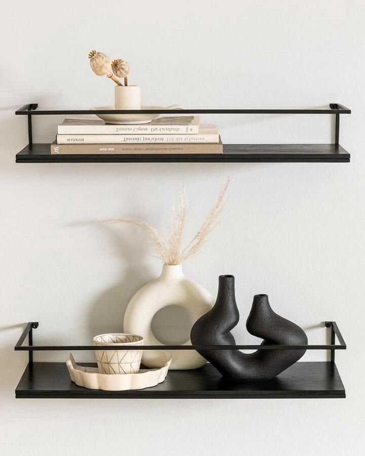 Zwevende Wandplanken Set Metalen en Houten Planken 2 Stuks Eiken en Zwart