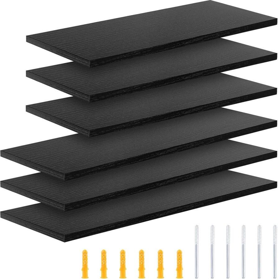 Zwevende wandplanken set modern en functioneel 6 stuks zwart