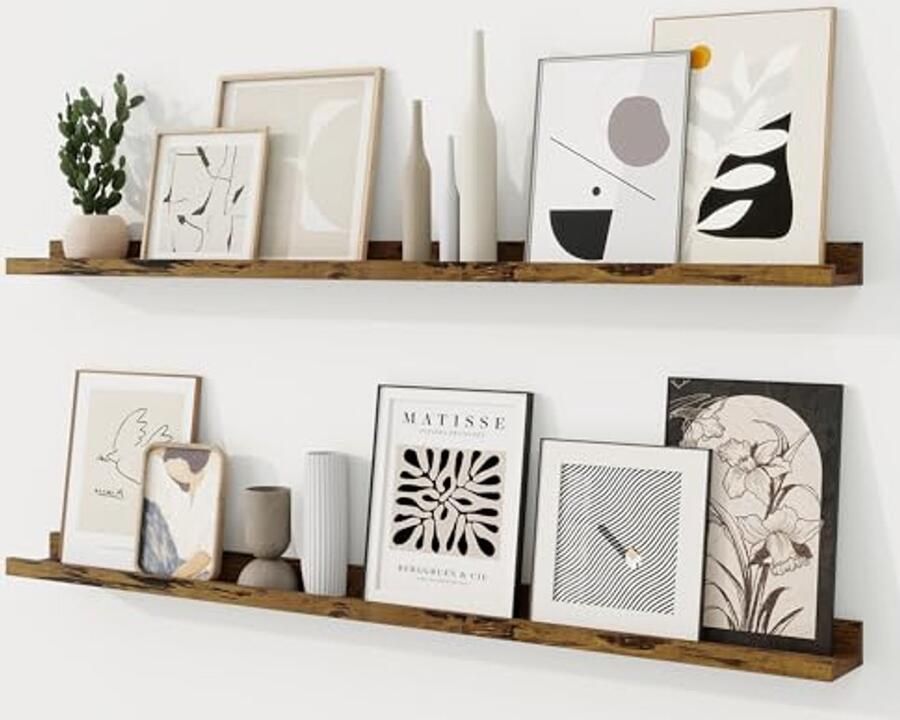 Zwevende Wandplanken Set van 2 122 cm Houten Ledge Plank voor Wanddecoratie in Slaapkamer Woonkamer Badkamer Keuken en Kinderkamer