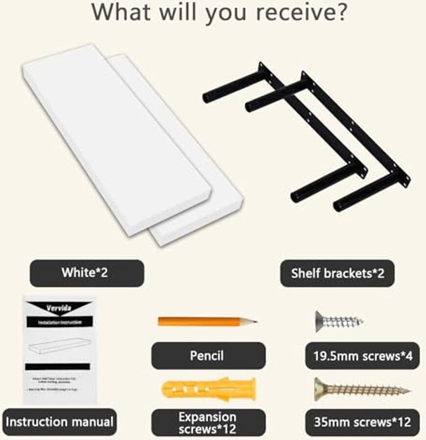 Zwevende Wandplanken Set van 2 15 Inch Wit voor Badkamer Woonkamer Slaapkamer Keuken en Kantoor