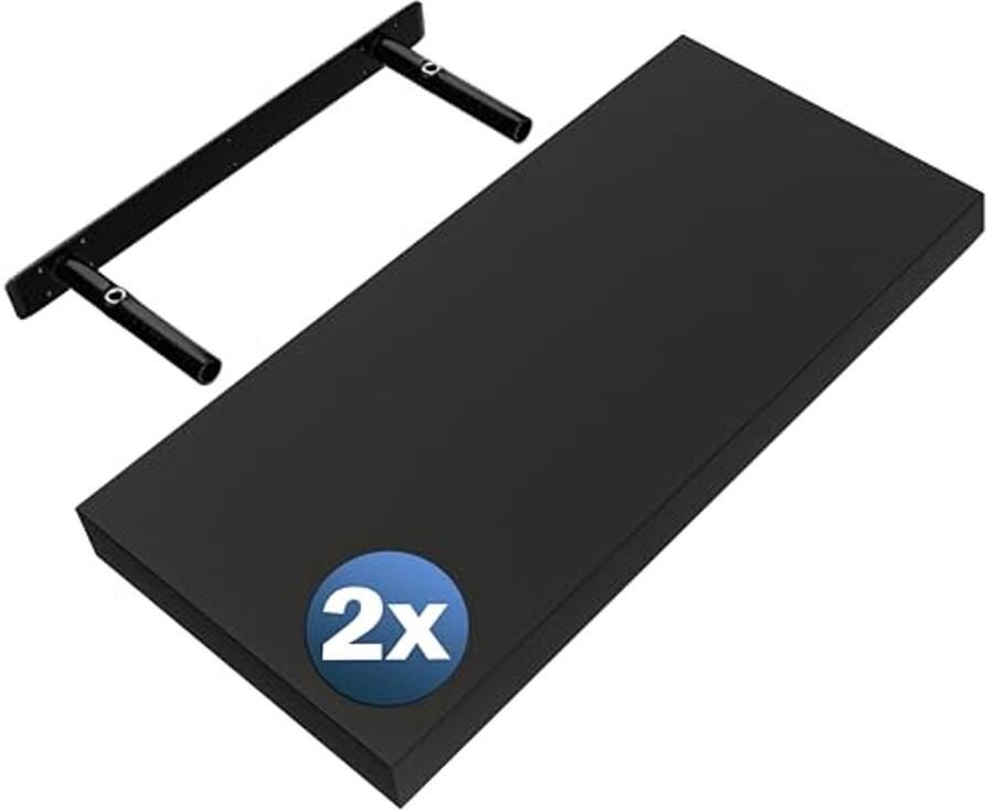 Zwevende Wandplanken Set van 2 50 cm Hout Zwart Mat 15 kg Draagkracht