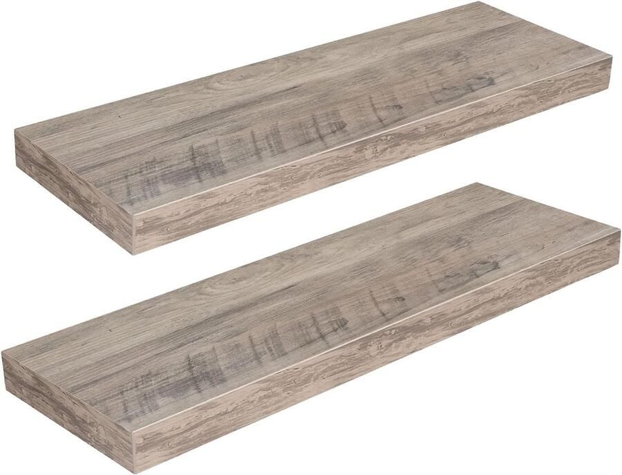 Zwevende Wandplanken Set van 2 – 60 cm Houten Planken in Greige Decoratief Wandrek voor Woonkamer Keuken Slaapkamer Kantoor