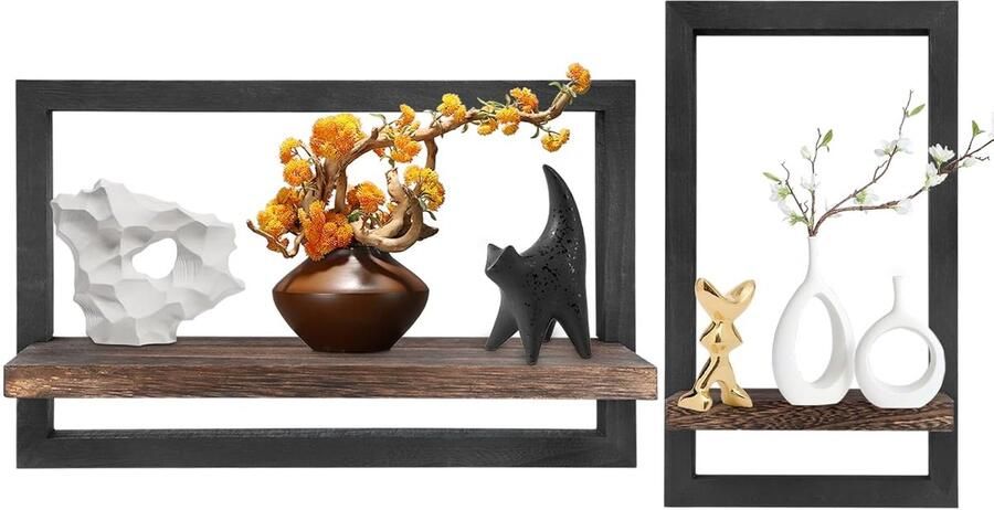 Zwevende wandplanken set van 2 bruin hout ruimtebesparend