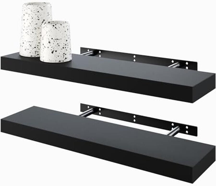 Zwevende Wandplanken Set van 2 Decoratieve Planken voor Badkamer Keuken Woonkamer en Slaapkamer (60 cm Zwart)